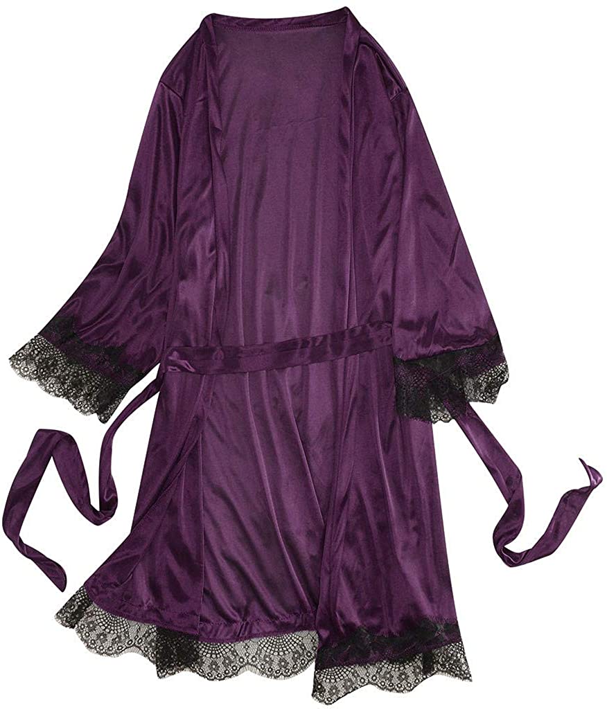 Price:$0.01    Houshelp Women's Robes Bathrobe Soft Sleepwear V-Neck Ladies Nightwear Nightwear Nightgown Sleepwear Satin Short Robe  Clothing