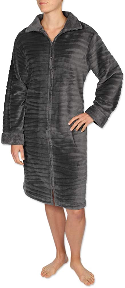 Price:$68.00 Miss Elaine Women's Short Robe - Brushed Fleece Material. with Long Sleeves and a Zipper Front at Amazon Women’s Clothing store