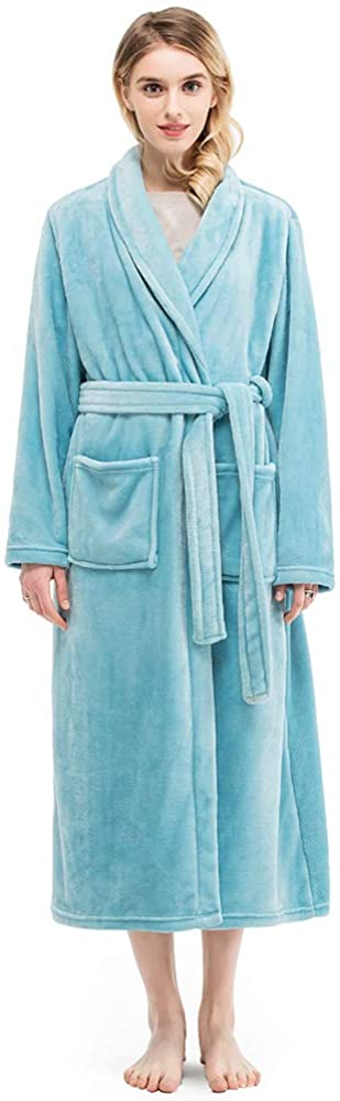 Price:$25.97 Bencier Home Spa Robe Women Adjustable Waist Belt Luxurious Fleece Soft Warm Plush Bathrobe with Shawl Collar at Amazon Women’s Clothing store