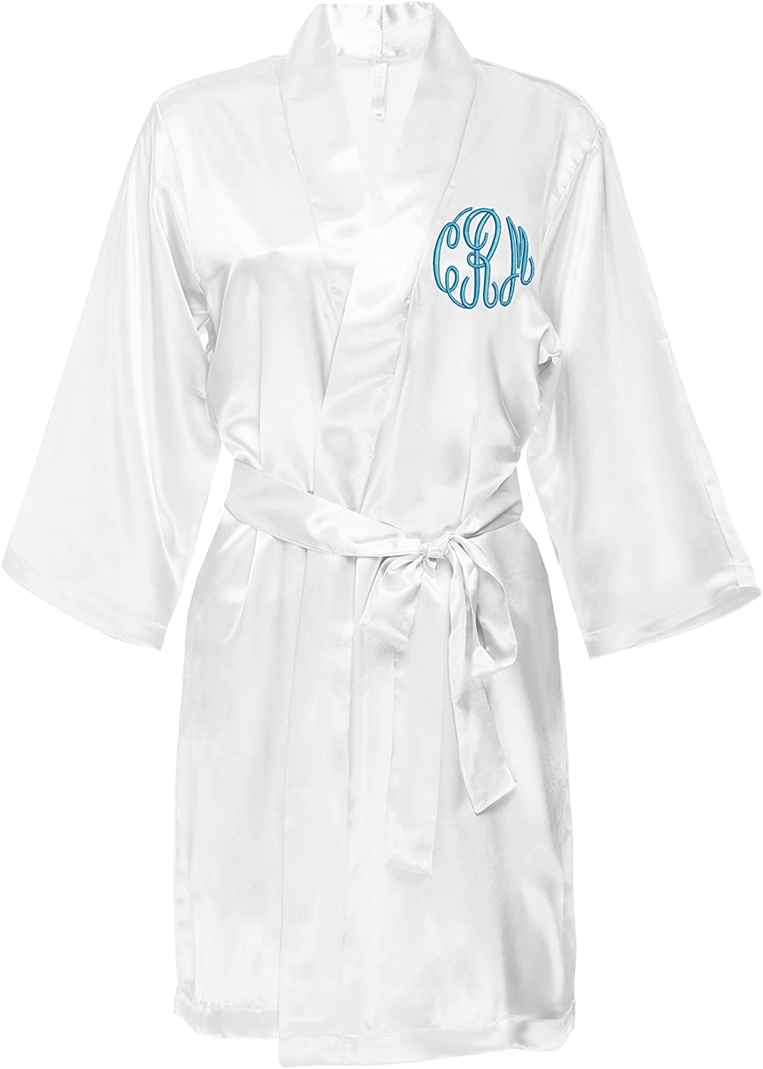Price:$38.00 Classy Bride Monogrammed Satin Robe - White at Amazon Women’s Clothing store