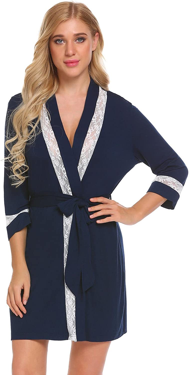 Price:$21.99 Ekouaer Women's Kimono Robe 3/4 Sleeves Modal Lace Bathrobe S-XXL at Amazon Women’s Clothing store