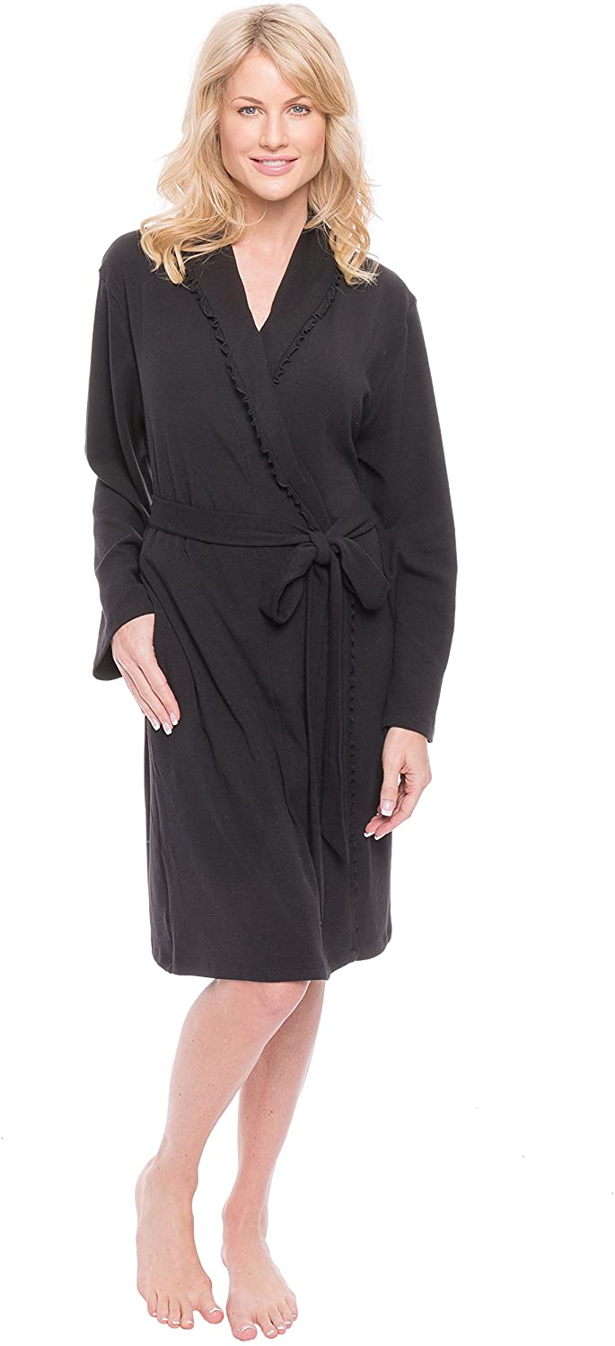 Price:$24.99 Noble Mount Women's Cozy Rib Knit Jersey Knee-Length Soft Robe at Amazon Women’s Clothing store
