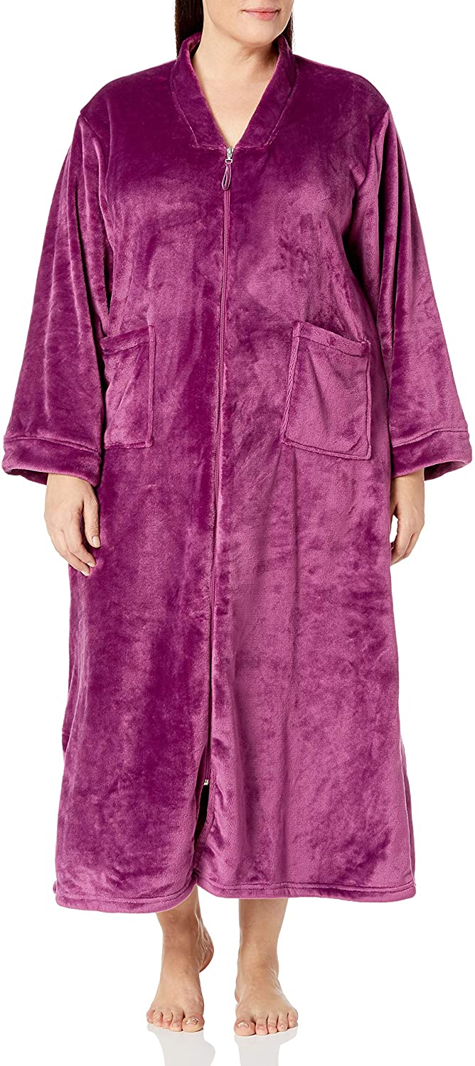 Price:$60.71 Casual Moments Women's Plus Size 52" Breakaway Zip Front Robe at Amazon Women’s Clothing store