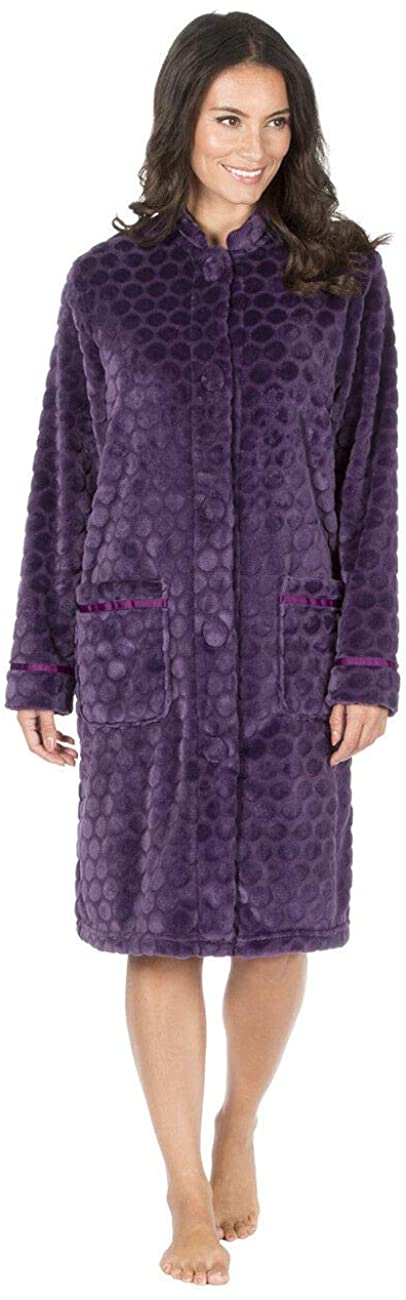 Price:$27.99 Forever Dreaming Womens Button Up Clipped Pattern Flannel Fleece Dressing Gown at Amazon Women’s Clothing store