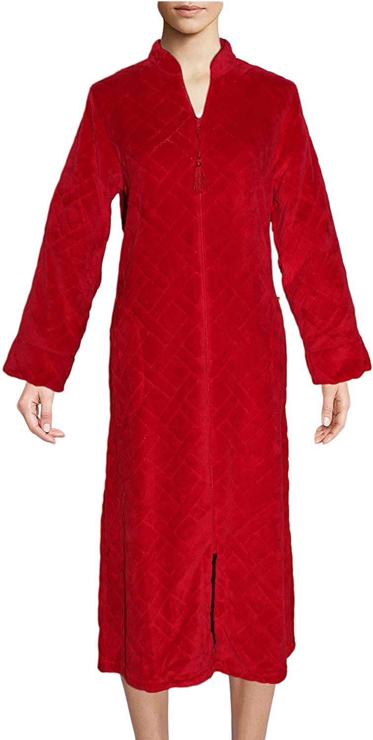 Price:$69.99 Miss Elaine Women's Jacquard Cuddle Fleece Long Zipper Robe at Amazon Women’s Clothing store