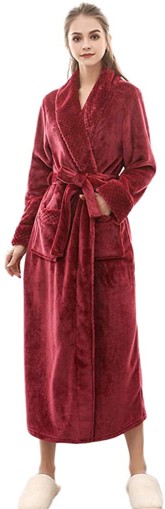 Price:$16.09 TheRang Women's Winter Lengthened Coralline Plush Shawl Bathrobe Long Sleeved Robe Coat at Amazon Women’s Clothing store
