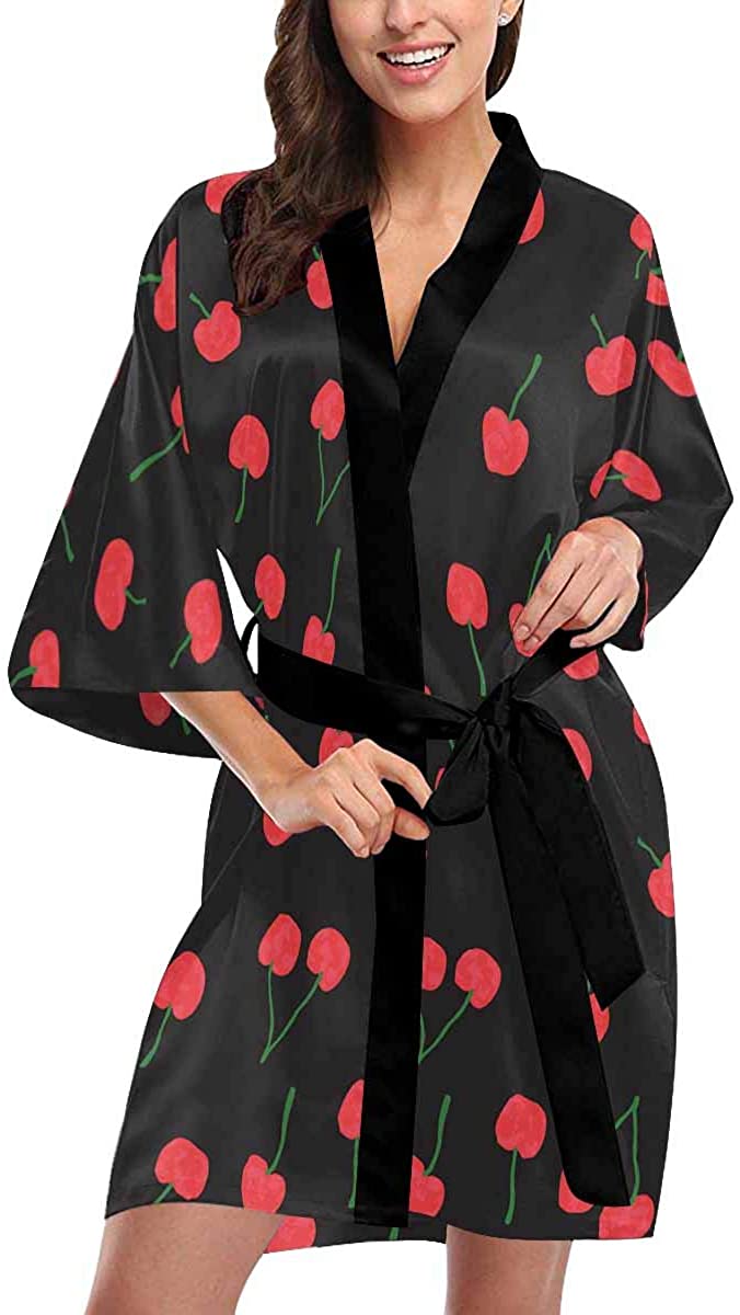 Price:$39.99    Custom Fruite Cherry Stripe Women Kimono Robes Beach Cover Up for Parties Wedding (XS-2XL)  Clothing