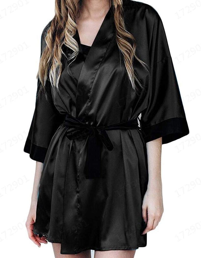Price:$6.58 TEXXIS New Women V-Neck Flare 3/4 Sleeve Patchwork Night Gown with Belt Robes at Amazon Women’s Clothing store