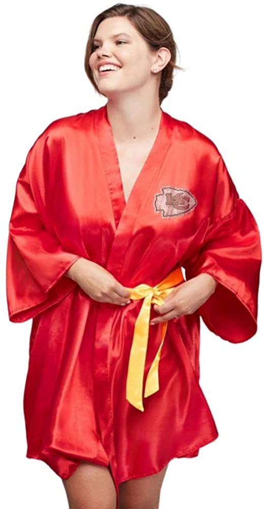 Price:$34.97    Kansas City Chiefs Crystal Embellished Satin Robe Style 300654CHIE, Red, L/XL  Clothing