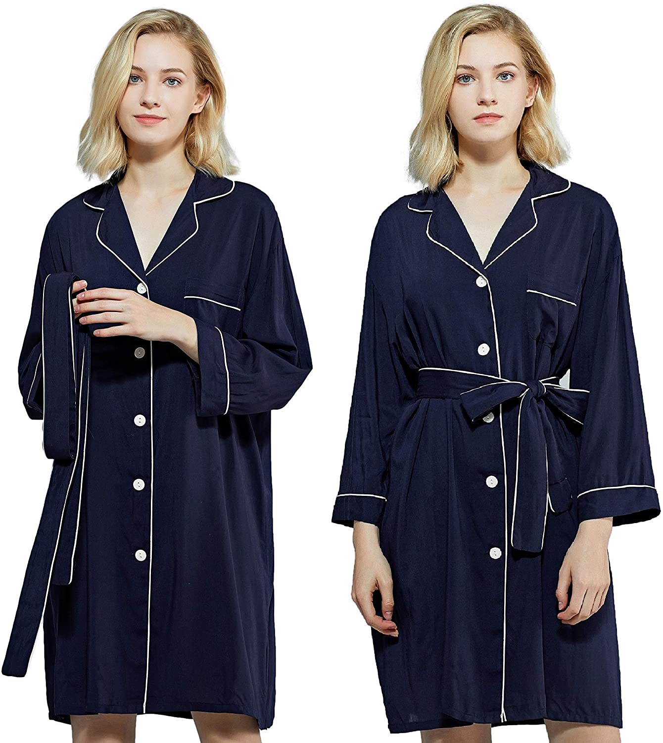 Price:$23.98 One New Bridesmaid Robe Boyfriend Shirt Wedding Getting Ready Cotton OSFM Buttons (Navy) at Amazon Women’s Clothing store