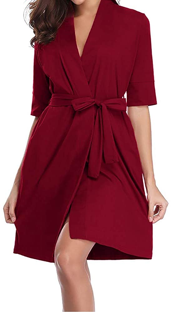 Price:$9.68 Bathrobes for Women Terry Cloth, Solid Color Knit Elbow Sleeve Pockets Plus Size Soft Warm Fleece Long Cotton Pajama at Amazon Women’s Clothing store