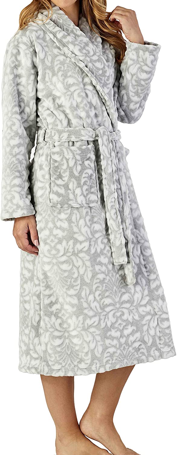 Price:$55.95 Slenderella Ladies Luxury Thick Soft Grey Patterned Fleece Robe Dressing Gown at Amazon Women’s Clothing store