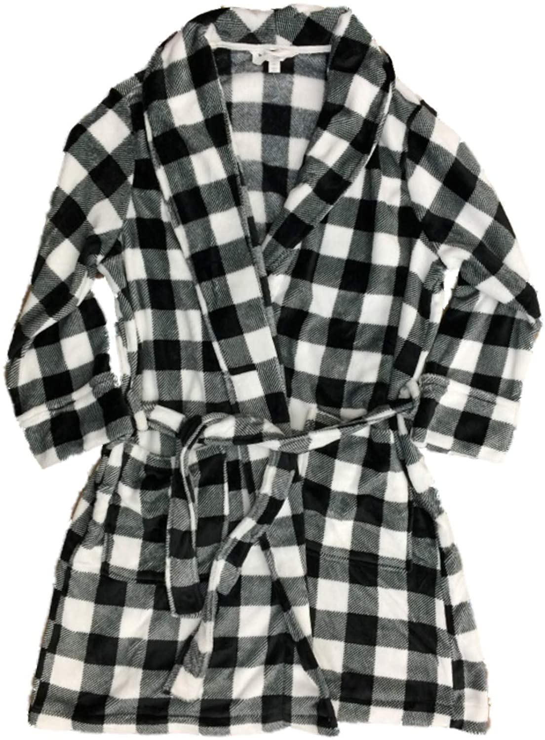 Price:$42.99 Womens Plush Black & White Buffalo Plaid Bathrobe House Coat Bath Robe XXL at Amazon Women’s Clothing store