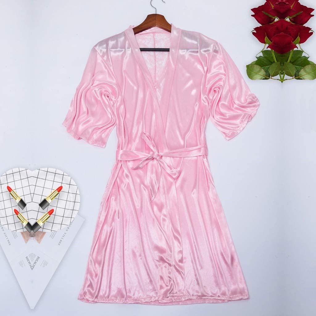 Price:$4.31 Women Pajamas New Sexy Silk Kimono Satin Bathrobe Lace Lingerie Nightdress Robe at Amazon Women’s Clothing store