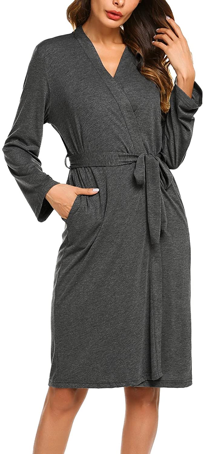 Price:$9.99 Adoeve Women Kimono Robe Long Sleeve Nightwear Solid Sleepwear Nightgown Spa Bathrobe with Pockets and Belt S-XXL at Amazon Women’s Clothing store