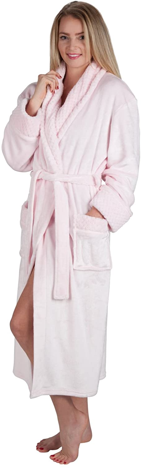 Price:$39.97 Women's 48" Spa Style Full Length Robe with Velvet Collar & Cuffs (3X Large, Pink Mist) at Amazon Women’s Clothing store