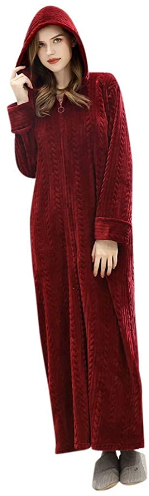 Price:$19.99 One Nice Hoodies Womens Robe Zipper Front, Couples Comfy Full Length Plush Warm Nightwear at Amazon Women’s Clothing store