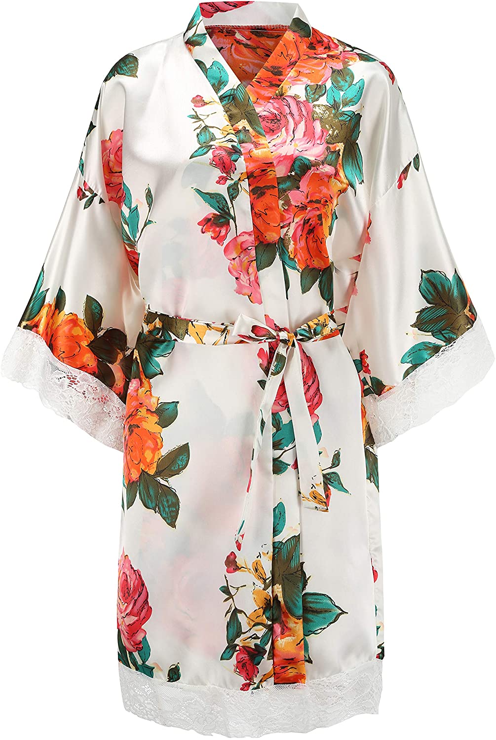 Price:$13.99 EPLAZA Women's Floral Robes with Lace Hem for Bride Bridesmaid Wedding Bridal Party Peony Patterns Sleepwear Night Gowns Bathrobe (White) at Amazon Women’s Clothing store