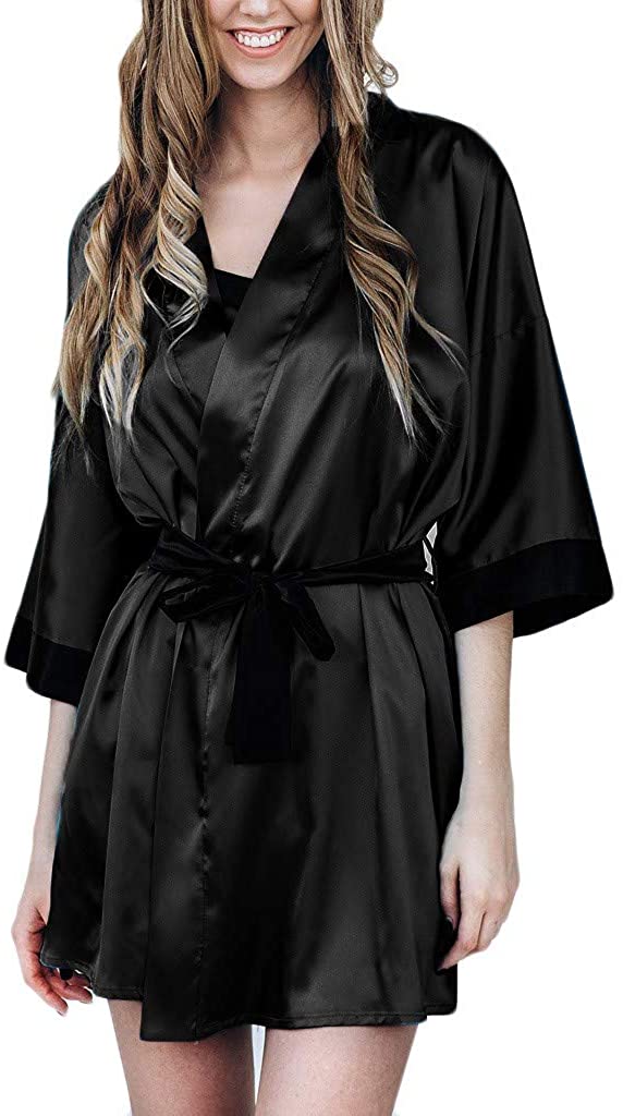Price:$1.99 Women Sleepwear Bathrobe Pajamas Silk Kimono Underwear Casual Nightdress Robe Ladies Nightgown Lingerie at Amazon Women’s Clothing store