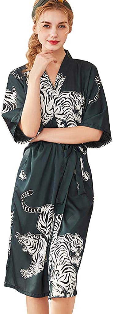 Price:$7.19    DIOMOR Couple Lover Set Chinese Style Tiger Print Bathrobe Pajamas Belt Loose Breathable Sleepwear  Clothing