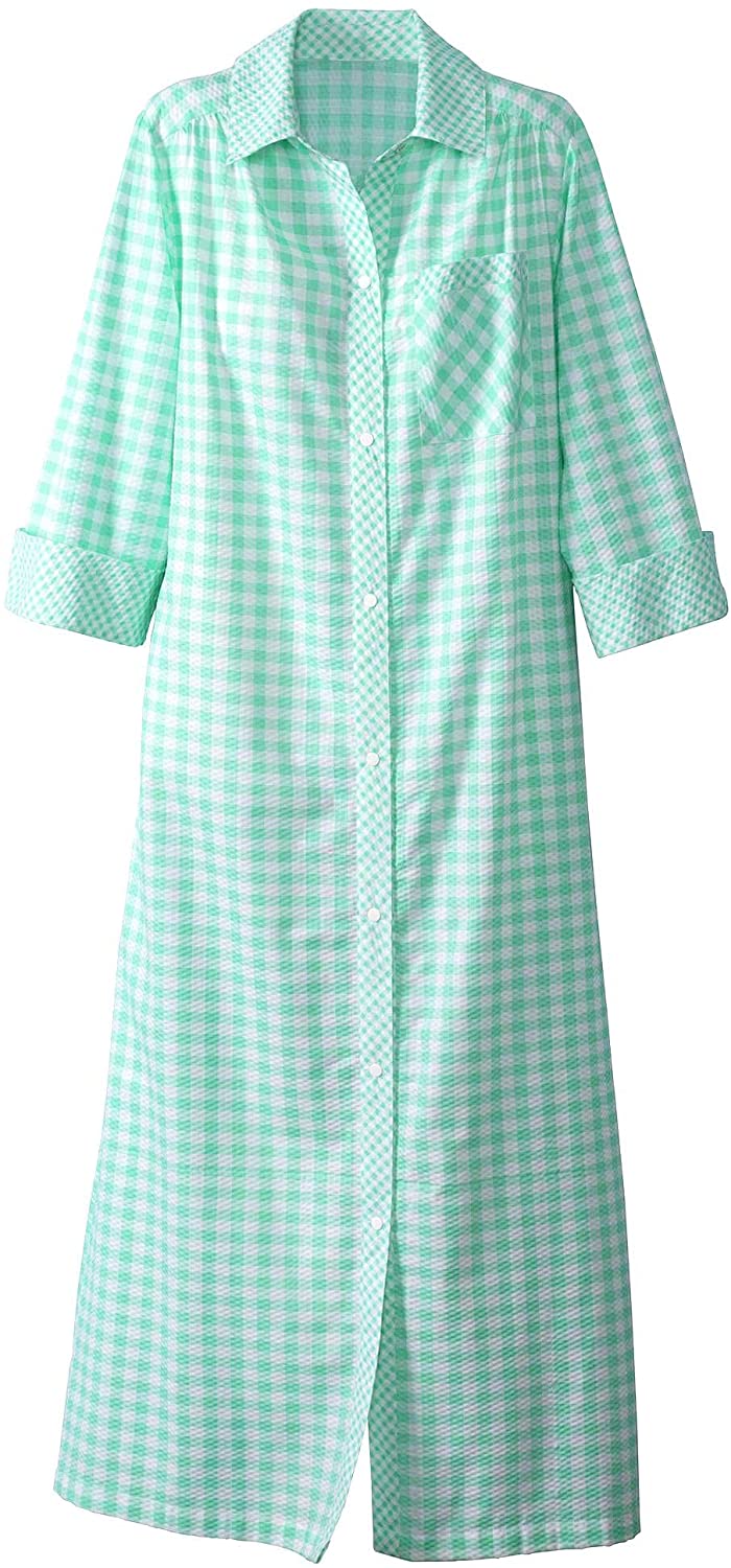 Price:$16.98 National Plisse Checked House Coat, Green, 2X at Amazon Women’s Clothing store
