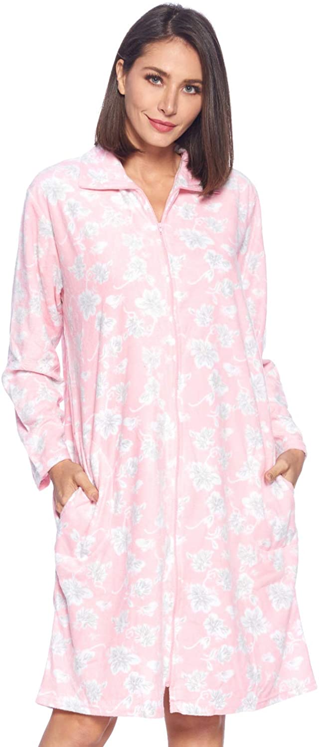 Price:$26.99 Casual Nights Women's Printed Micro Fleece Zip Up Long Sleeve Sleepwear Duster Robe, Pink Floral, 3XL at Amazon Women’s Clothing store