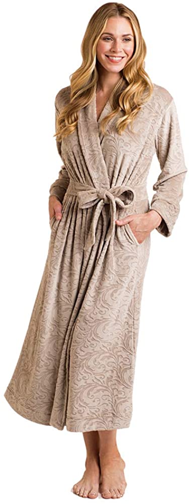 Price:$109.00 Softies Baroque Embossed Serenity Robe (Large, Oatmeal) at Amazon Women’s Clothing store
