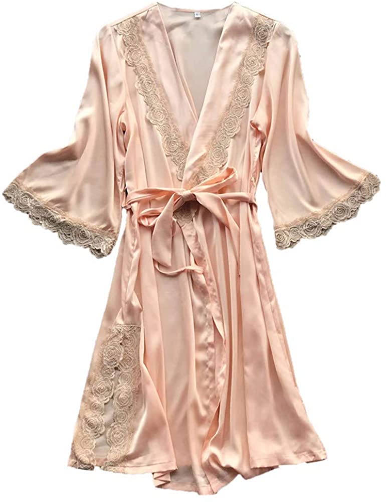 Price:$5.06 RAINED-Womens Solid Colored Satin Robe Long Dressing Gown Silk Robe Long Satin Kimono Bathrobe for Bride and Bridesmaids at Amazon Women’s Clothing store