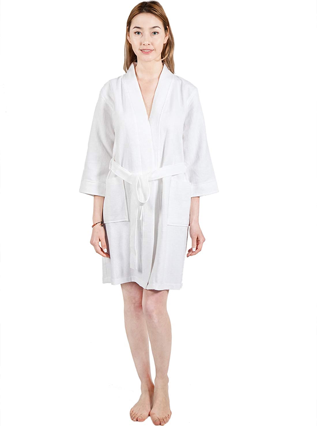 Price:$19.99 HONI Waffle Robes for Women Lightweight Bathrobes Cotton Kimono Spa Robe Short Sleeve at Amazon Women’s Clothing store