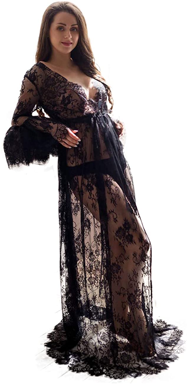 Price:$59.90 Women's Black Lace Bridal Night Lingerie Lace Long Sleepwear Honeymoon Lingerie Boudoir Robe at Amazon Women’s Clothing store