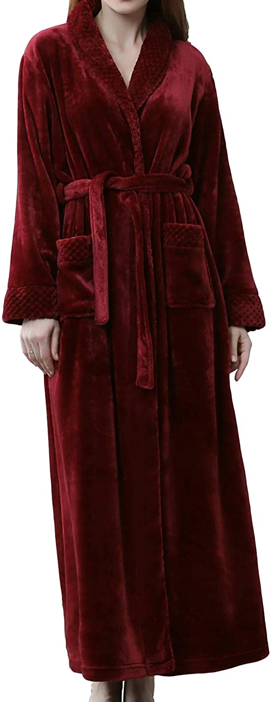 Price:$35.98 Jenkoon Womens Zipper Front Fleece Flannel Robe Plush Long Warm Bathrobe Loungewear with Pockets at Amazon Women’s Clothing store