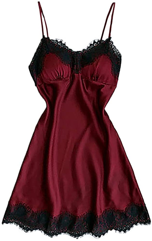 Price:$5.45 Swyss Sleepwear Women's Sexy Lingerie Lace Trim Satin Chemise Nightgown Spaghetti Strap Loungewear at Amazon Women’s Clothing store
