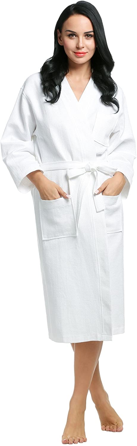 Price:$27.99 Ekouaer Women's Robe Knee-Length Waffle Weave Kimono Bathrobe Lingerie (White, Large) at Amazon Women’s Clothing store