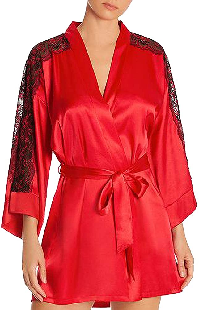 Price:$34.99 In Bloom by Jonquil Women's Lace-Inset Satin Wrap Robe, Red, Medium/Large at Amazon Women’s Clothing store