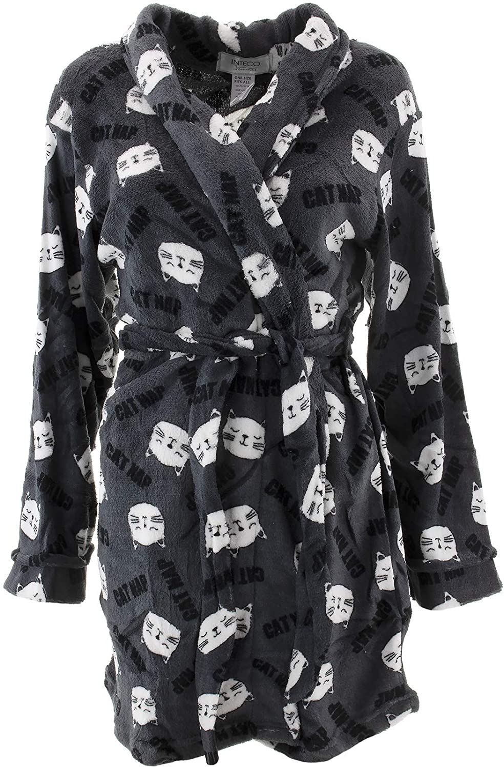 Price:$18.99 Inteco Intimates Juniors Gray Cat Nap Fleece Bathrobe OneSize at Amazon Women’s Clothing store