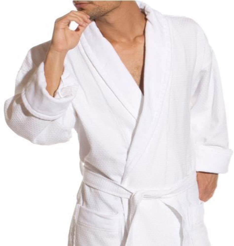Price:$39.99    Ivory Waffle Weave Bath Robe with Jacquard Velour Shawl Collar, 100% Cotton  Clothing