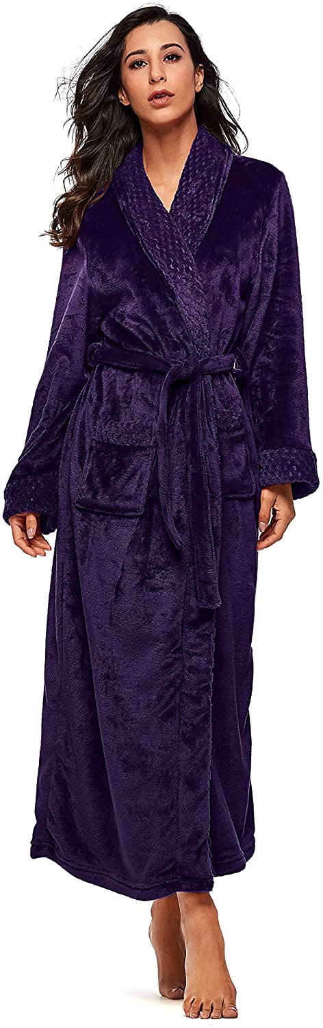 Price:$25.99 SEEU Womens Winter Warm Fleece Bathrobe with Band 2 Side Pockets at Amazon Women’s Clothing store