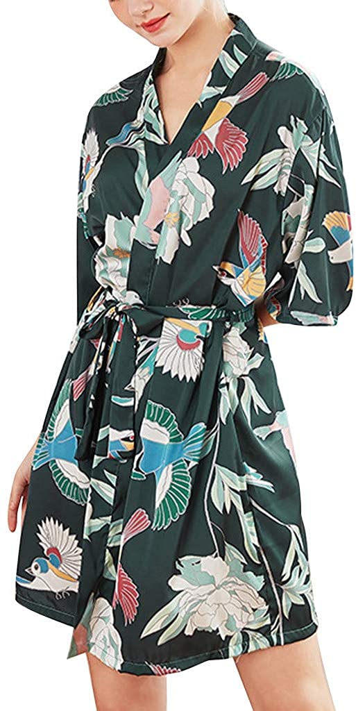 Price:$0.55 Psunrise Pijamas Women Soft Print Bandage Simulation Silk Ladies Pajamas Lingerie Robe Bathrobe Bride Dressing Gown at Amazon Women’s Clothing store