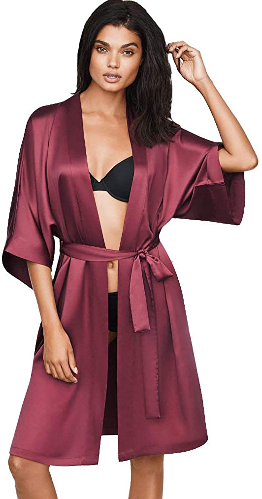 Price:$59.00 Victoria's Secret Very Sexy Satin Kimono Robe Red Wine M/L at Amazon Women’s Clothing store