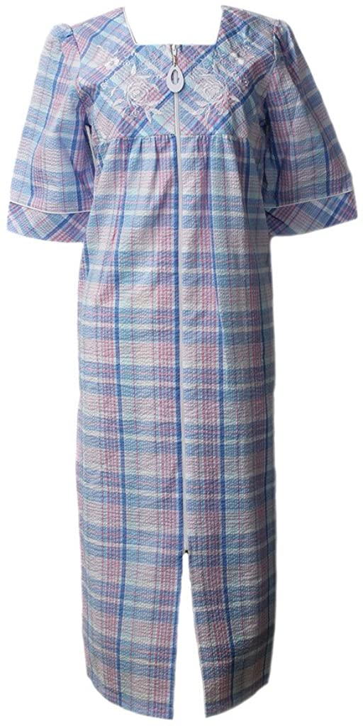 Price:$60.00 Miss Elaine 869686 New Blue Pink White Plaid Seersucker Long Robe at Amazon Women’s Clothing store