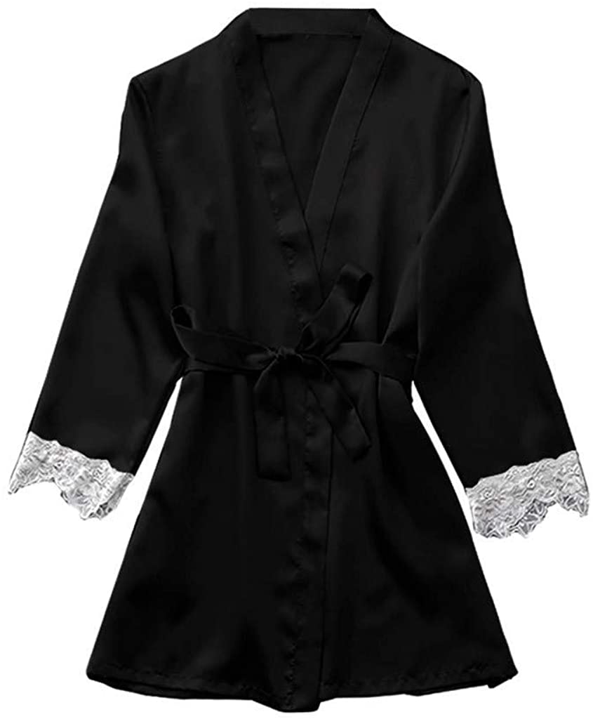 Price:$1.51 Women's Short Kimono Robe Dressing Gown Silky Bridesmaid Lace Robes Bathrobe at Amazon Women’s Clothing store