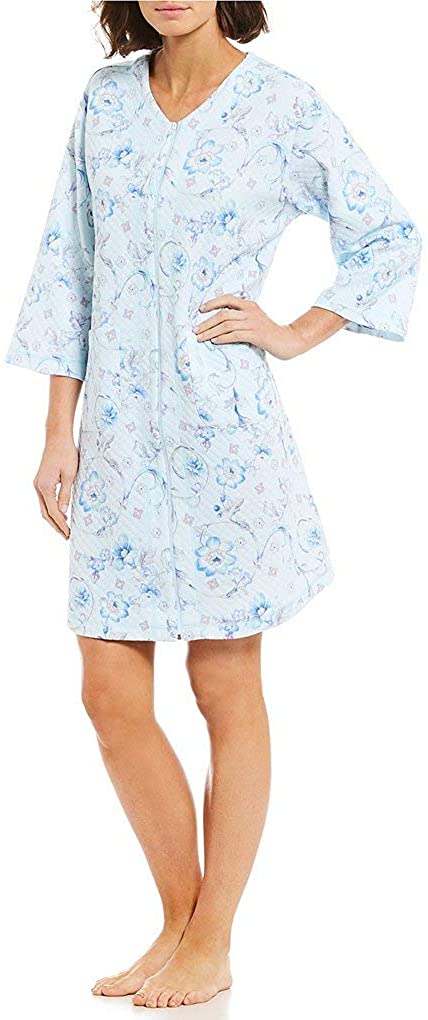 Price:$65.00 Miss Elaine Quilted Floral Scroll Zip Robe 66% cotton 34% polyester at Amazon Women’s Clothing store