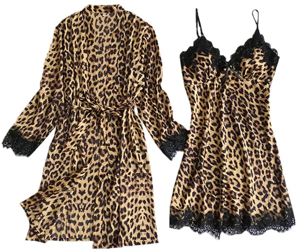 Price:$12.90 Satin Silk Pajamas Cardigan Nightdress Bathrobe Ladies Robes Underwear Sleepwear at Amazon Women’s Clothing store