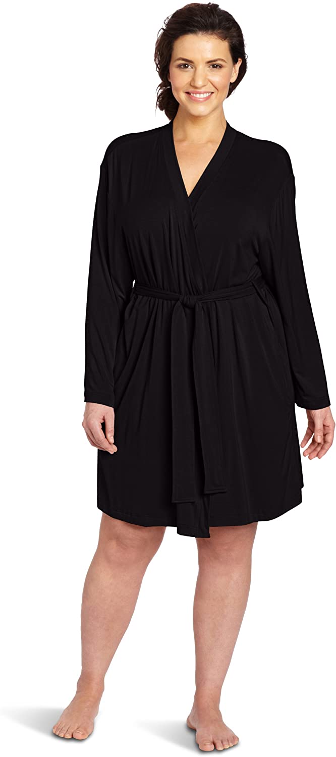 Price:$51.44 Casual Moments Women's Plus-Size Wrap Robe, Black, 1X at Amazon Women’s Clothing store  Bathrobes