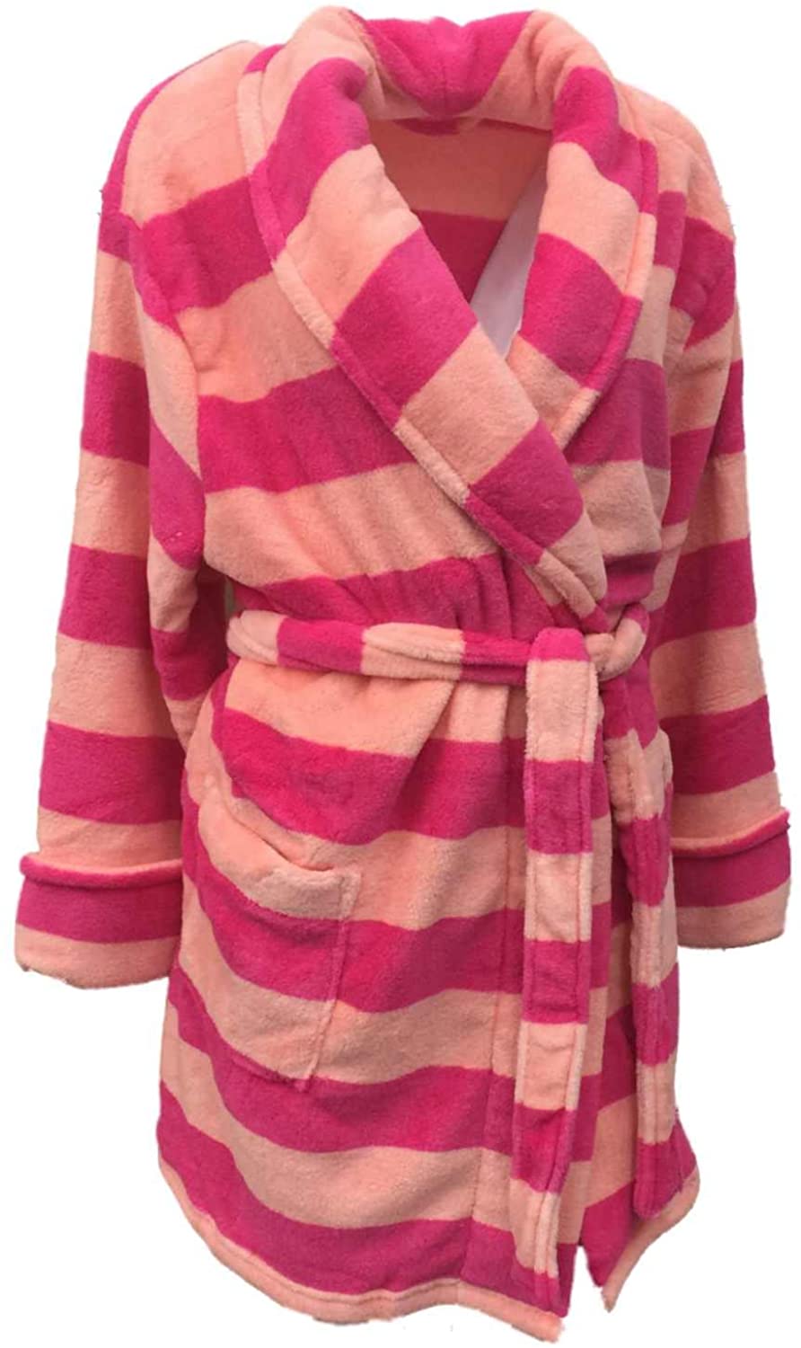 Price:$29.99 Croft & Barrow Womens Soft Plush Pink & Peach Striped Robe Short Housecoat at Amazon Women’s Clothing store