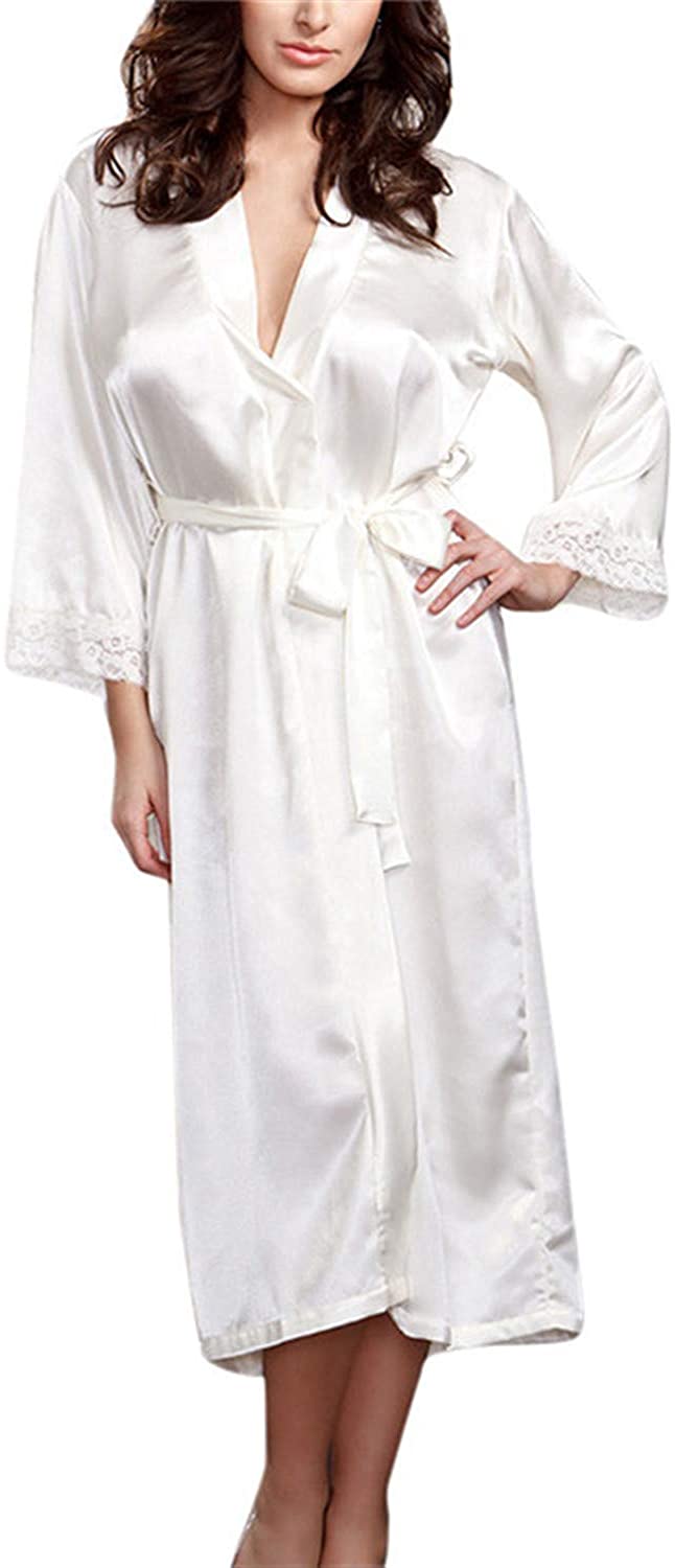 Price:$21.47 Sexy Sexy Satin Silk Night Robe Lace Bathrobe Perfect Wedding Bride Bridesmaid Long Robes White at Amazon Women’s Clothing store
