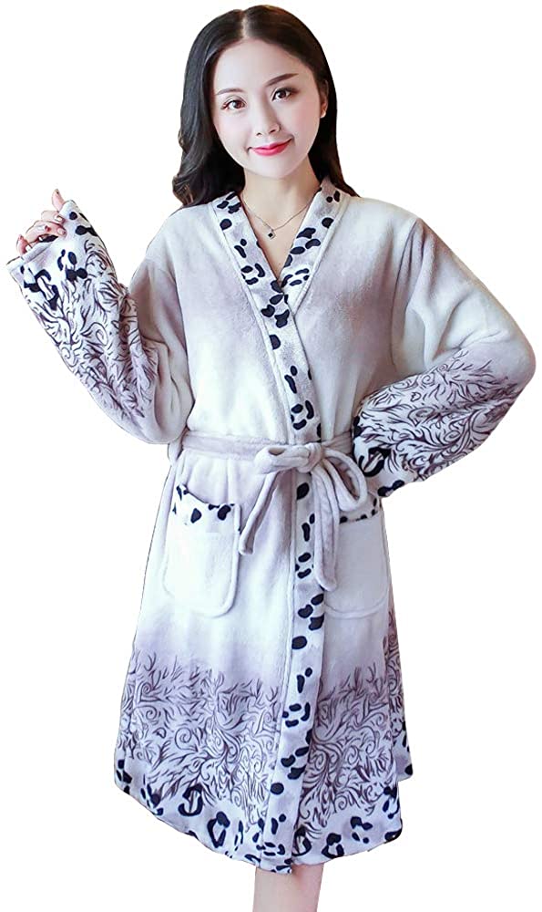 Price:$13.00 Thicken Nightgowns Winter Bathrobe Women Pajamas Bath Flannel Warm Robe Sleepwear Womens Robes (Silver) at Amazon Women’s Clothing store