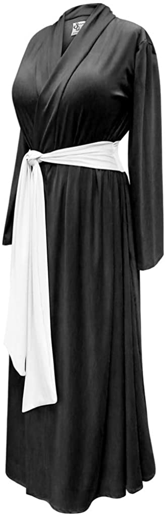 Price:$54.99 Sanctuarie Designs Solid Black Plus Size Supersize Poly/Cotton Rayon/Spandex Robe with Attached White Belt at Amazon Women’s Clothing store