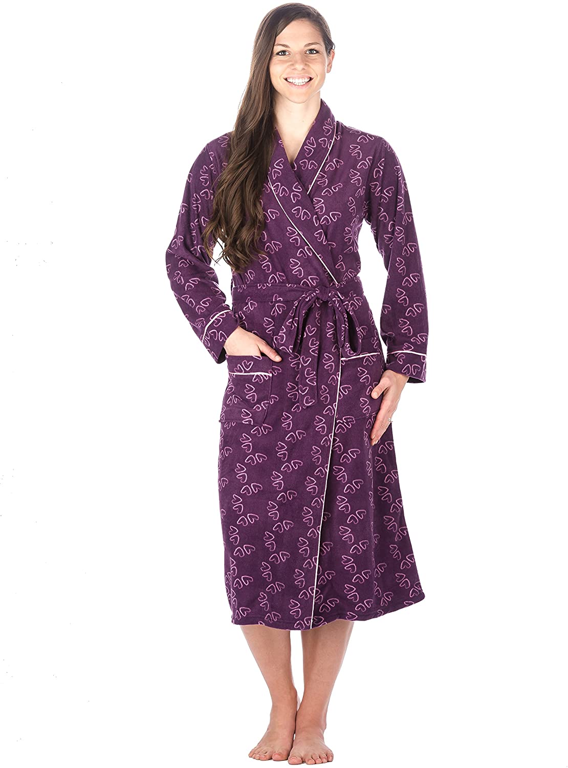 Price:$29.99 Soft Fleece Robes for Women, Bathrobes for Women - Hearts Purple - XL at Amazon Women’s Clothing store