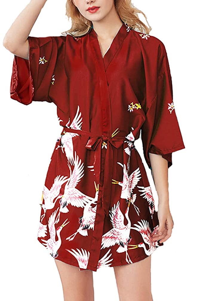 Price:$1.99 Lavnis Women's Satin Kimono Robe Casual Short Bathrobe Nightgown Loungewear Sleepwear Pajama at Amazon Women’s Clothing store